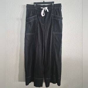 Anthropologie Maeve Tie Waist Wide Leg Contrast Stitch Pants